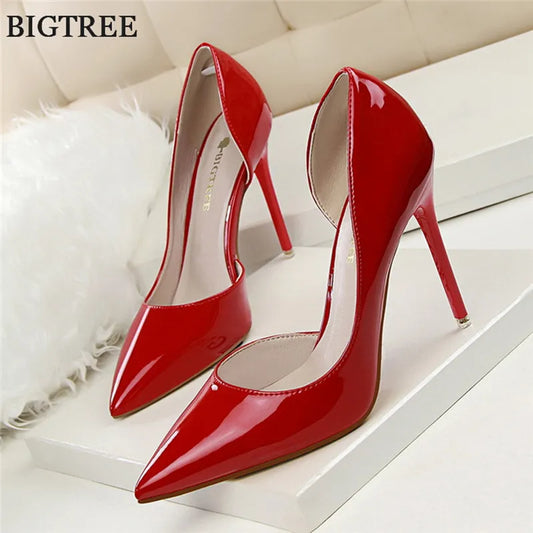 BIGTREE Shoes New Patent Leather Woman Pumps Pointed Stiletto Fashion Women Work Shoes Sexy Cut-Outs High Heel Shoe Ladies Party
