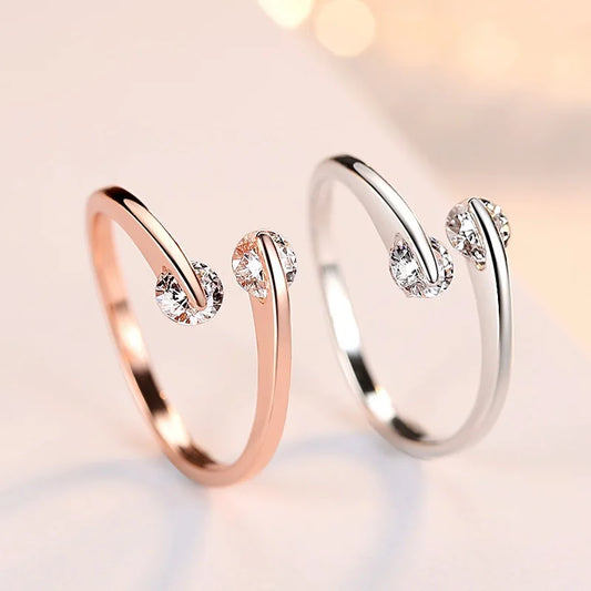 Wedding Ring For Women Rose Gold Plated Fashion Design Twin Zircon Cubic Zircon Crystal Female Engagement Women's Ring R007