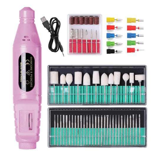 Portable Electric Nail Drill Machine Manicure Milling Cutter Set Nail Files Drill Bits Gel Polish Remover Tools