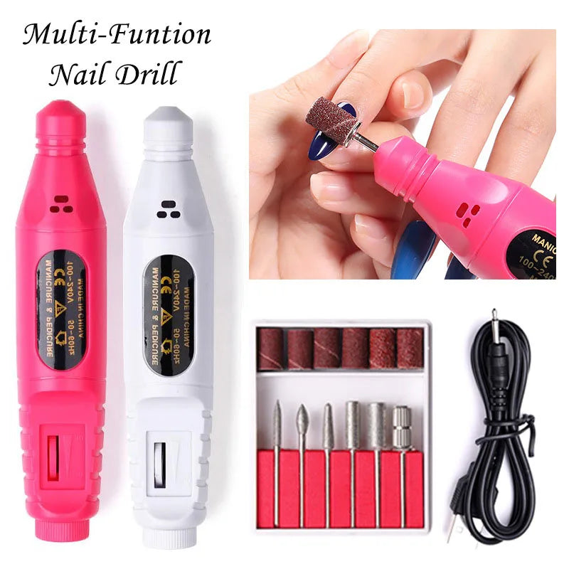 Portable Electric Nail Drill Machine Manicure Milling Cutter Set Nail Files Drill Bits Gel Polish Remover Tools