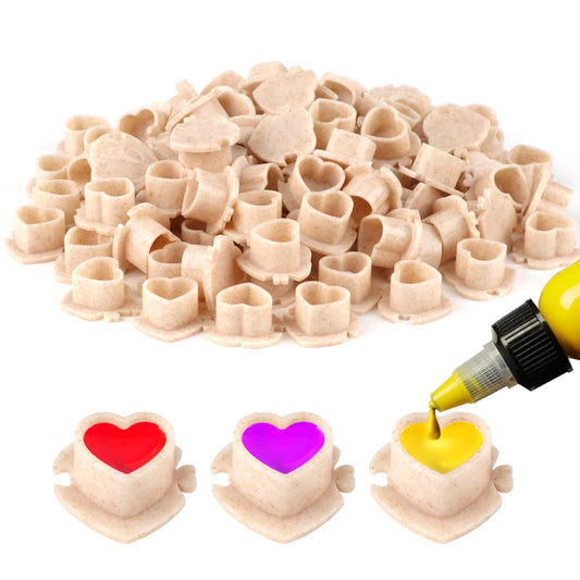 50/100/200pcs Biodegradable Tattoo Ink Cups Heart Shaped Base ECO-Friendly Disposable Spliced Pigment Caps Tattoo Accessories